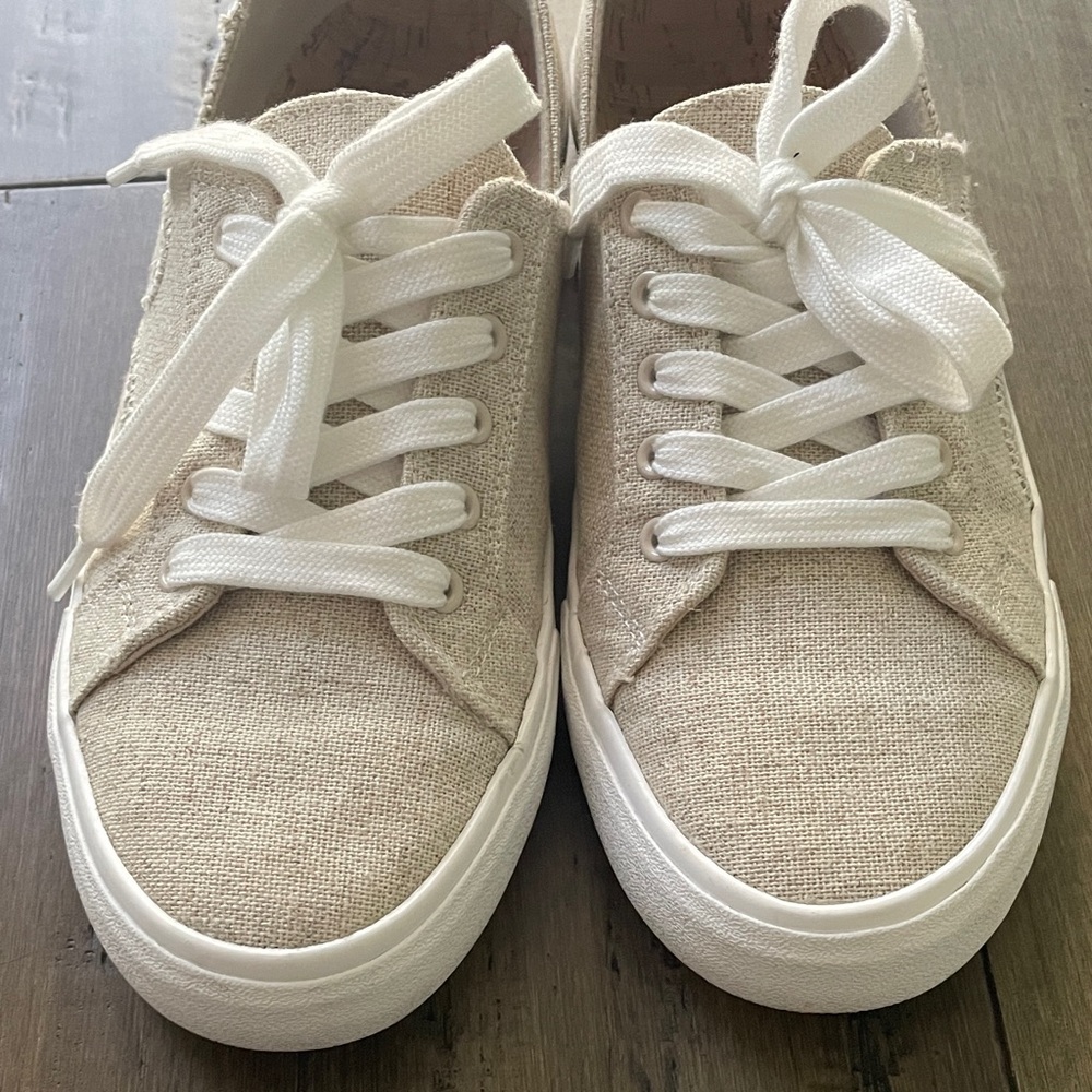 Lucky Brand Women's Beige Canvas Sneakers with White Soles